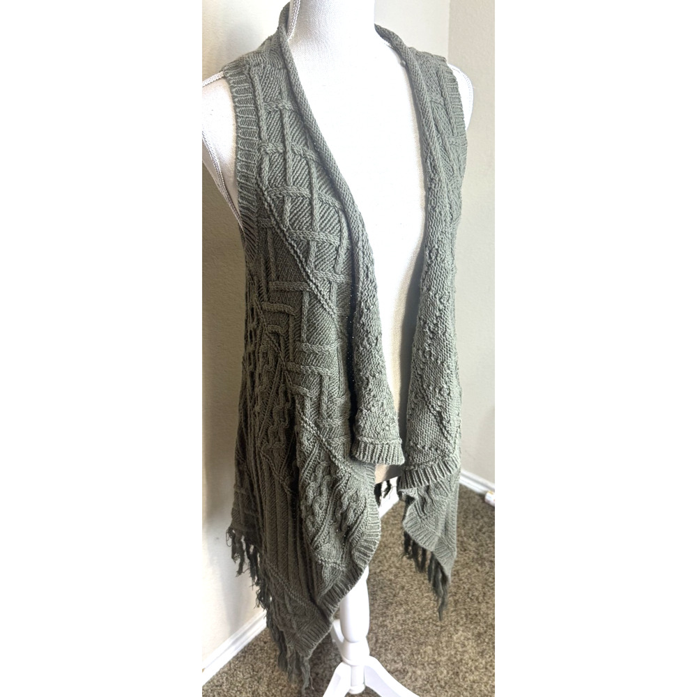 Sonoma Crochet Cardigan‎ Sweater Vest sz M cotton blend olive green hippie boho